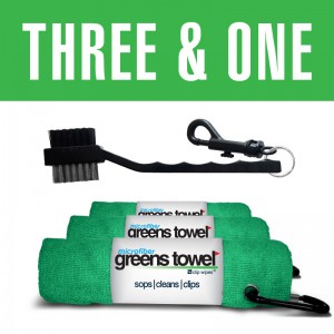 Three & One Greens Towel/Club Brush Combo