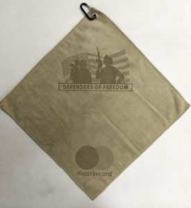 Sand golf towel two custom laser etch logos