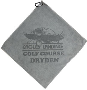 Gray golf towel custom laser etch logo oversize
