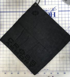 Black golf towel custom laser etch seam edge