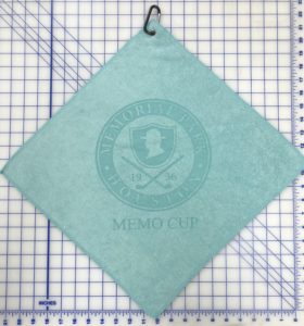 Caribbean blue golf towel custom laser etch logo centered