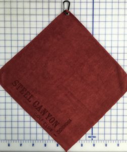 Red golf towel custom laser etch logo