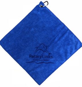 Royal blue golf towel custom laser etch logo 
