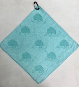 Caribbean aqua blue golf towel custom logo laser etch logo scattered
